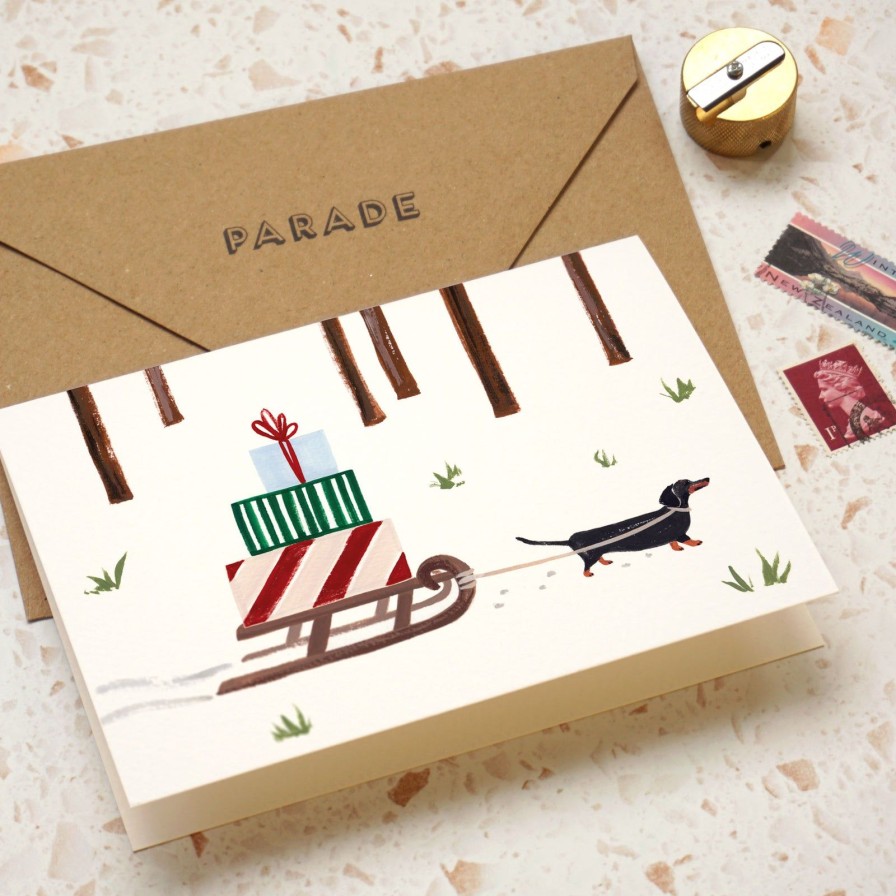 Greeting Cards Paper Parade | Dachshund Sled-Set Of 8 Cards